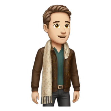 Makes a man wearing a Louis Vuitton scarf and who has white skin color sticker