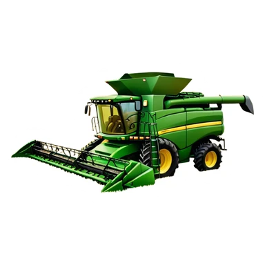 John Deere S780 (2021) – Cinematic-realistic John Deere S780 combine harvester, its bold green frame towering over golden wheat fields. The powerful header swallows crops effortlessly as grain fills the tank, while the setting sun casts a warm glow over the vast farmland. sticker