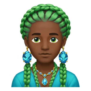 gem lover man with gem accessories excessive amount very big gem earrings green braided hair and blue diamonds  sticker