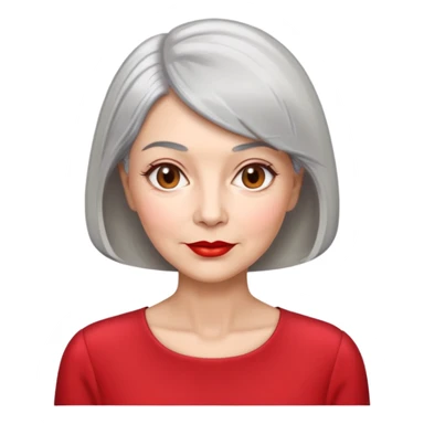 Elegant senior woman with silver-gray bob haircut, light skin, almond-shaped hazel eyes, red lipstick, wearing a red blouse, sophisticated expression sticker