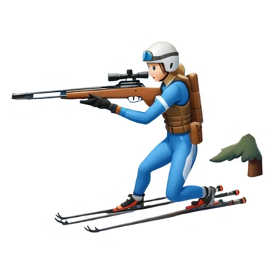 An icon showing a snowy landscape with pine trees, mountains, and a clear sky with a biathlete aiming a rifle in the foreground, wearing winter gear and skis. Transparent background emphasizes the precision, endurance, and beauty of this winter sport. sticker