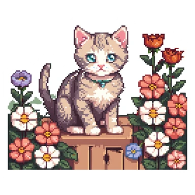 Kitten and flowers sticker