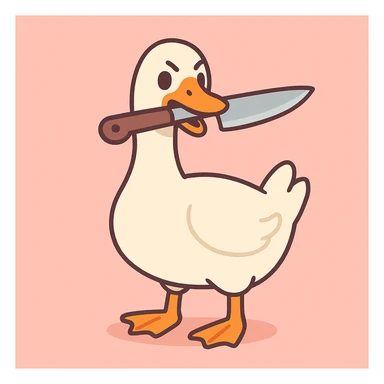 a goose with a knife in its mouth, pastel toon cartoon style sticker