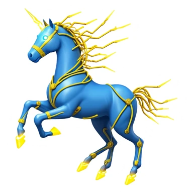 yellow fast electric horse made of electricity, bolts, visible yellow wires, lightning, blue electricity accents, dynamic running pose sticker