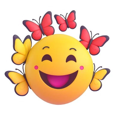 3D smiley emoji, round shape, in love: heart butterflies, smiling face, no body sticker