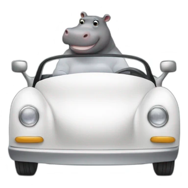 Hippo driving a White car sticker