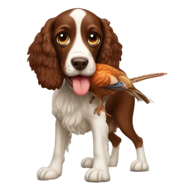 brown spaniel dog carrying a pheasant in its mouth sticker