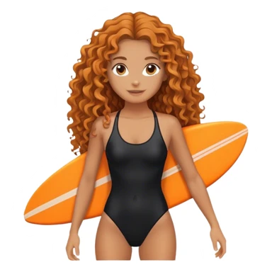 Surfer girl with black swimsuit and orange surfboard and long curly hair sticker