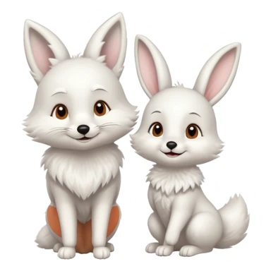 Happy white fox with bunny as friends sticker