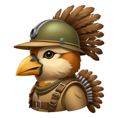 A bird bombadier, bandolier of grenades, side profile, forest critter sticker