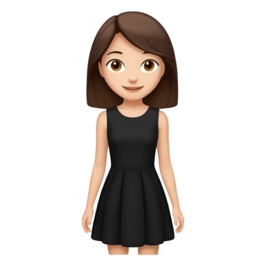 девушка в черном платье с коричневыми волосами средней длины, у нее карие глаза и красивая улыбка, она стройная sticker