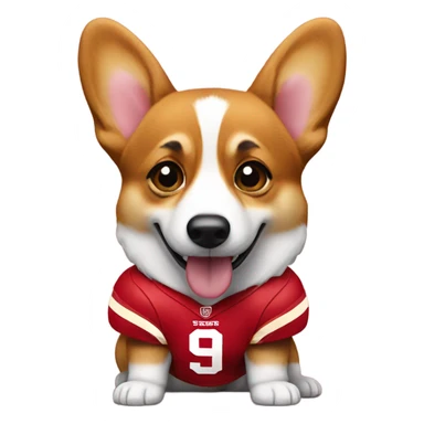 Corgi wearing a 49ers jersey sticker