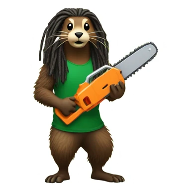 Woodchuck with dreadlocks in rasta with big muscles holding a chain saw  sticker