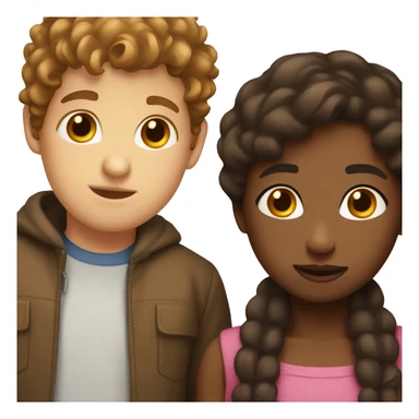 Girl with brown skin and brown hair kissing guy with brown hair and white skin sticker