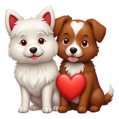 A white dog on the left side and a heart in the middle and a brown dog on the right  sticker