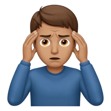  iOS emoji style - A stressed man stands and messages his temples. He has brown hair. Stress sticker