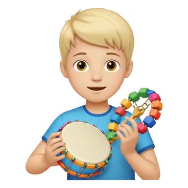 boy play colorful tambor sticker