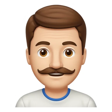 white man with parted brown hair and a thick mustache in the stock ios emoji style. he is smiling and his hair is a bit unkempt sticker