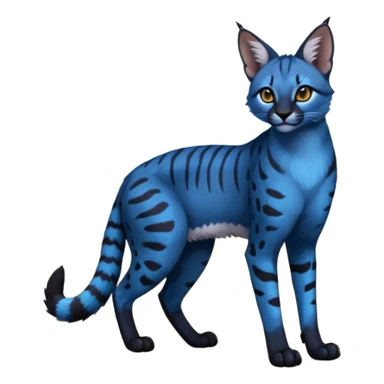Realistic wild real life dark neon-blue caracal-serval-civet-genet-hybrid-animal-Fakémon-fursona photo IRL outside (full body) sticker