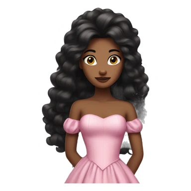 princess in a pink dress with black thick a lot of hair sticker