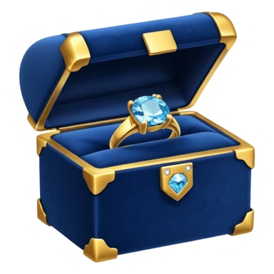 a dark blue box containing a gold ring with a diamond sticker