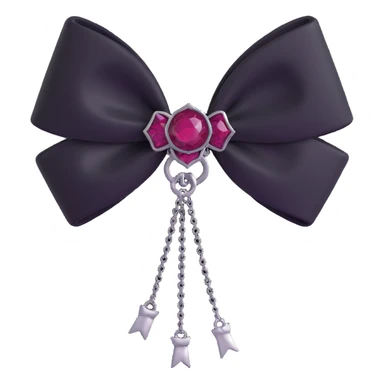 3D emoji gothic bow, black velvet, silver chain fringe, dark ruby center, ornate and dramatic sticker