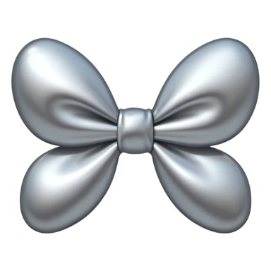 A cute bow emoji made of polished silver chrome, smooth rounded loops, glossy metallic surface, soft mirror reflections, subtle highlights, minimal and adorable proportions, iOS emoji style, centered composition, clean white background, soft studio lighting, no text, no outline, ultra high quality sticker