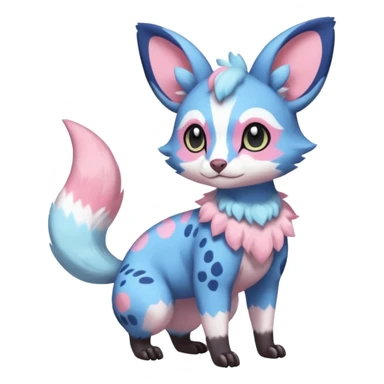 Rare realistic cute adorable epic aesthetic colorful Amaura-Sylveon-Civet-Genet-species-Fakemon-hybrid-creature, with markings, full body sticker