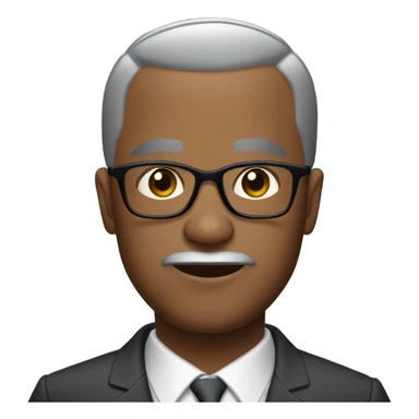 Dwayne Hunter  with small round face and suit and glasses and buzz cut and small black eyes and small gray beard and small black eyes and wrinkled forehead sticker
