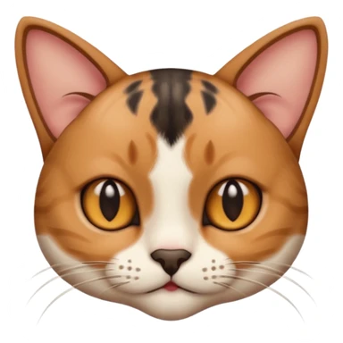 a cat, the left ear is brown, and the right ear is black sticker