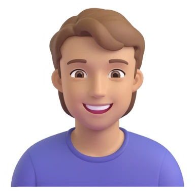 smiling young man with light brown hair, subtle 3D effect, neutral background, high resolution, no text sticker