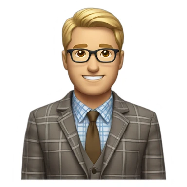 White man, short hair, glasses, plaid business shirt and sports coat. sticker