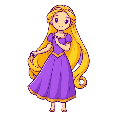 Disney Princess Rapunzel with extremely long golden blonde hair and purple dress sticker