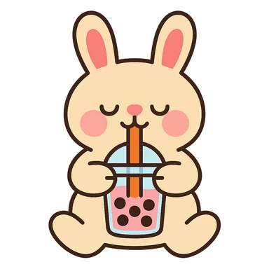 bubble tea bunny sipping boba with both paws, pastel-toon style sticker