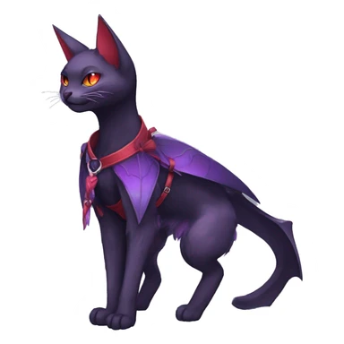 cool kawaii black purple red ethereal fantasy beautiful elegant nargacuga-bat-cat-Fakemon collar harness tie and leg spats full body sticker