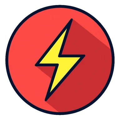 red circular button with lightning bolt logo sticker