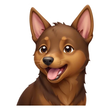 Cinematic Cute Yawning Brown and Tan Kelpie Portrait Emoji, Head tilted slightly with a dramatic, wide-open yawn, showcasing a smooth brown Fur with distinct tan highlights, floppy ears slightly drooping, round warm eyes barely open in drowsy contentment, Simplified yet irresistibly adorable features, highly detailed, glowing with a soft, cozy glow, high shine, relaxed yet expressive, stylized with a touch of whimsy, bright and endearing, soft glowing outline, capturing the essence of a sleepy yet affectionate herder, so drowsy it feels like it could stretch out of the screen and curl up for a nap! sticker