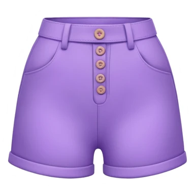 A 3D cartoon lavender-purple high-waist shorts with visible seams and buttons, soft shading, isolated plain background, Memoji-style. sticker