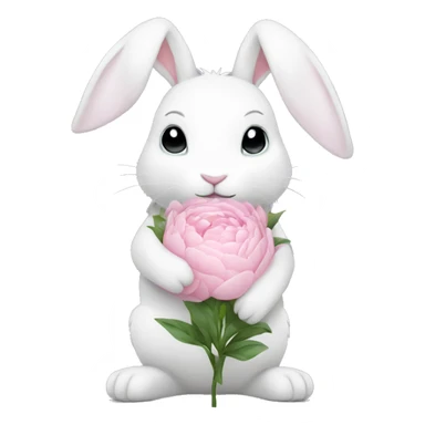 cute white bunny holding light pink peonies sticker