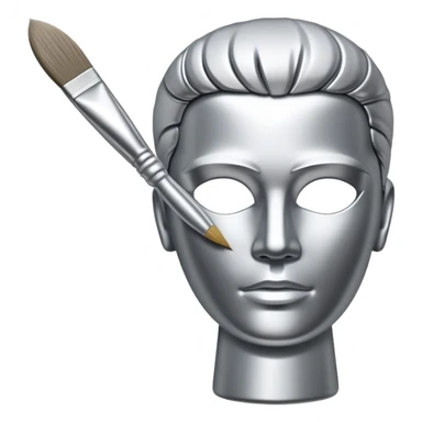 A paintbrush that transforms into a human metal silver silhouette sculpture emblem, symbol of artistic identity, with a highly polished silver metallic finish sticker