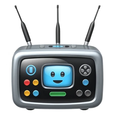 A simple 2d TV box facing the camera that has AI text. The TV has antennas on it. sticker
