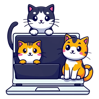 three cats at a computer, playful sticker style sticker