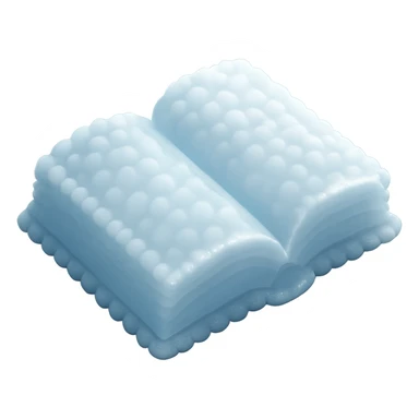 thick open book viewed from above, made entirely of small very bright white fluffy convex clouds, matte glass style sticker