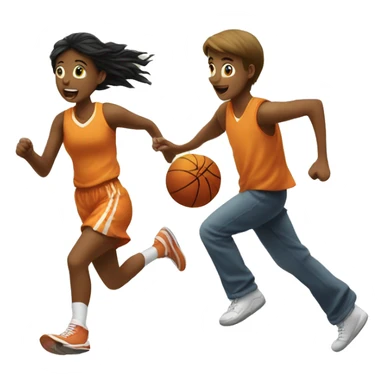 Girl running away from basketball boy sticker