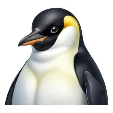 Cinematic Noble Emperor Penguin Portrait Emoji, Poised and regal, standing proudly on icy terrain with crisp black and white plumage and determined, deep-set eyes, Simplified yet sharp and sophisticated features, highly detailed, glowing with a soft, dignified polar glow, high shine, intelligent and stalwart, stylized with an air of imperial command, focused and resolute, soft glowing outline, capturing the essence of a watchful and confident arctic guardian that feels as though it could waddle out of the screen with effortless authority! sticker