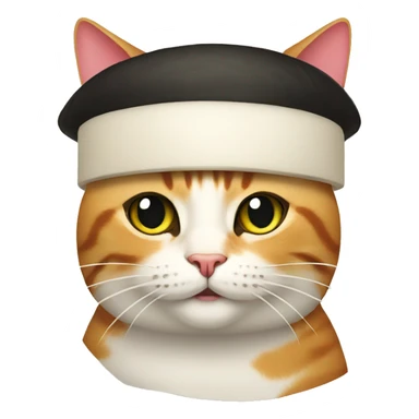 Cat wearing a sushi hat sticker