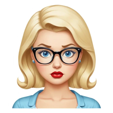 Blonde hair, blue eyed, wearing glasses 50's style pinup looking very sexy pouting  sticker
