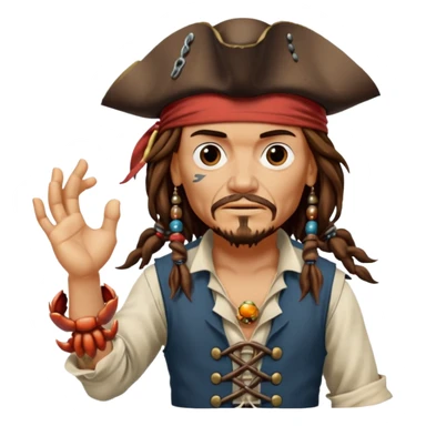 jack sparrow from the film pirates of the caribbean, shooo-ing the stone-crab.
- jack is looking to the left, hands mimicing to the left
 sticker