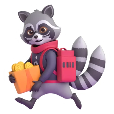 cartoon raccoon bandit with mask carrying stolen loot sticker