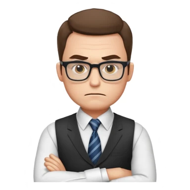 Frowns with Glasses, Strict Teacher: Man with square glasses, vest and tie, arms crossed, angry face

 sticker